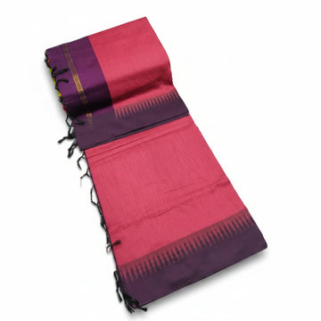 ROSE PINK AND DEEP WINE PURPLE BORDER KALYANI COTTON SAREE