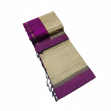 BEIGE WITH WINE PURPLE KALYANI COTTON SAREE