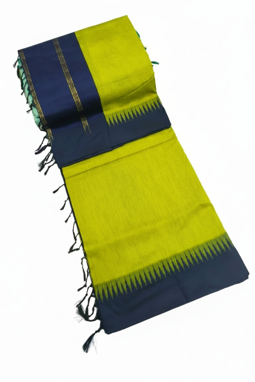 LIME GREEN AND NEAVY BLUE KALYANI COTTON SAREE
