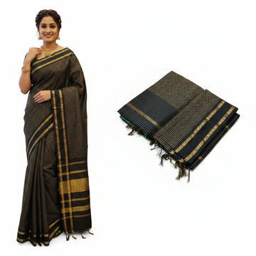 BLACK COLOR MUTHU KATTAM KALYANI CHECKED COTTON SAREE