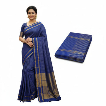 ROYAL BLUE COLOR MUTHU KATTAM KALYANI CHECKED COTTON SAREE