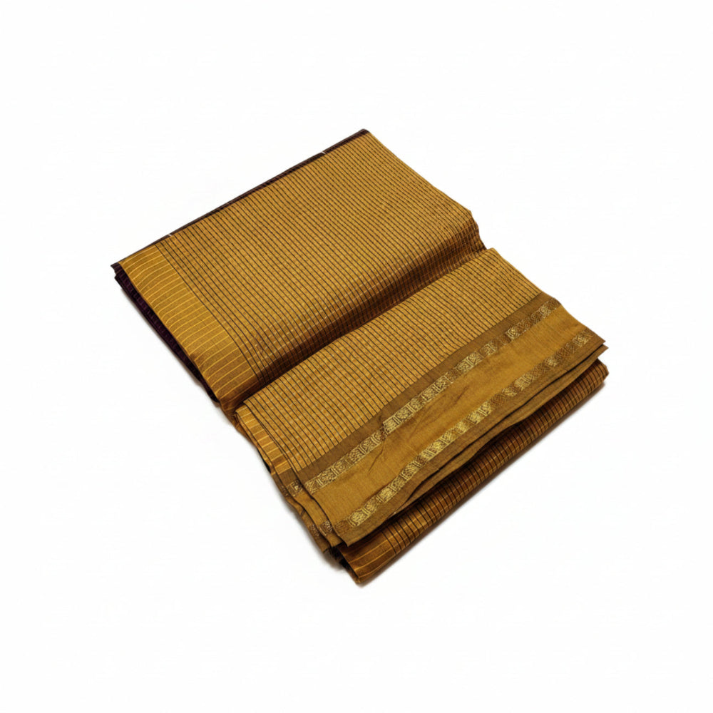 MANGOYISH YELLOW MUTHU KATTAM KALYANI COTTON SAREE