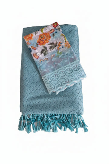 SKY BLUE COLOR FANCY SAREE WITH FLORAL DESIGN BLOUSE PIECE