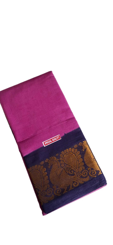 RANI PINK WITH NAVY BLUE SUNGUDI PURE COTTON SAREE