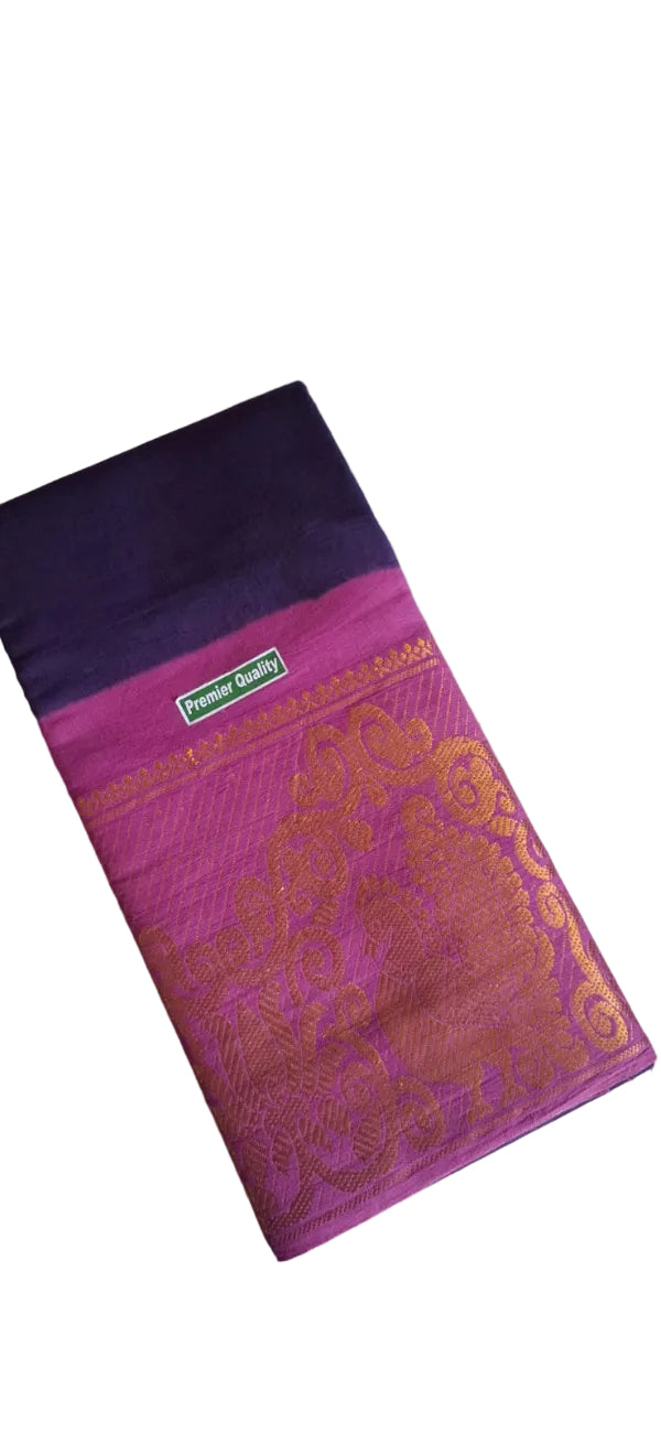 DEEP PURPLE WITH MAGENTA PINK MAYURI PURE COTTON SAREE