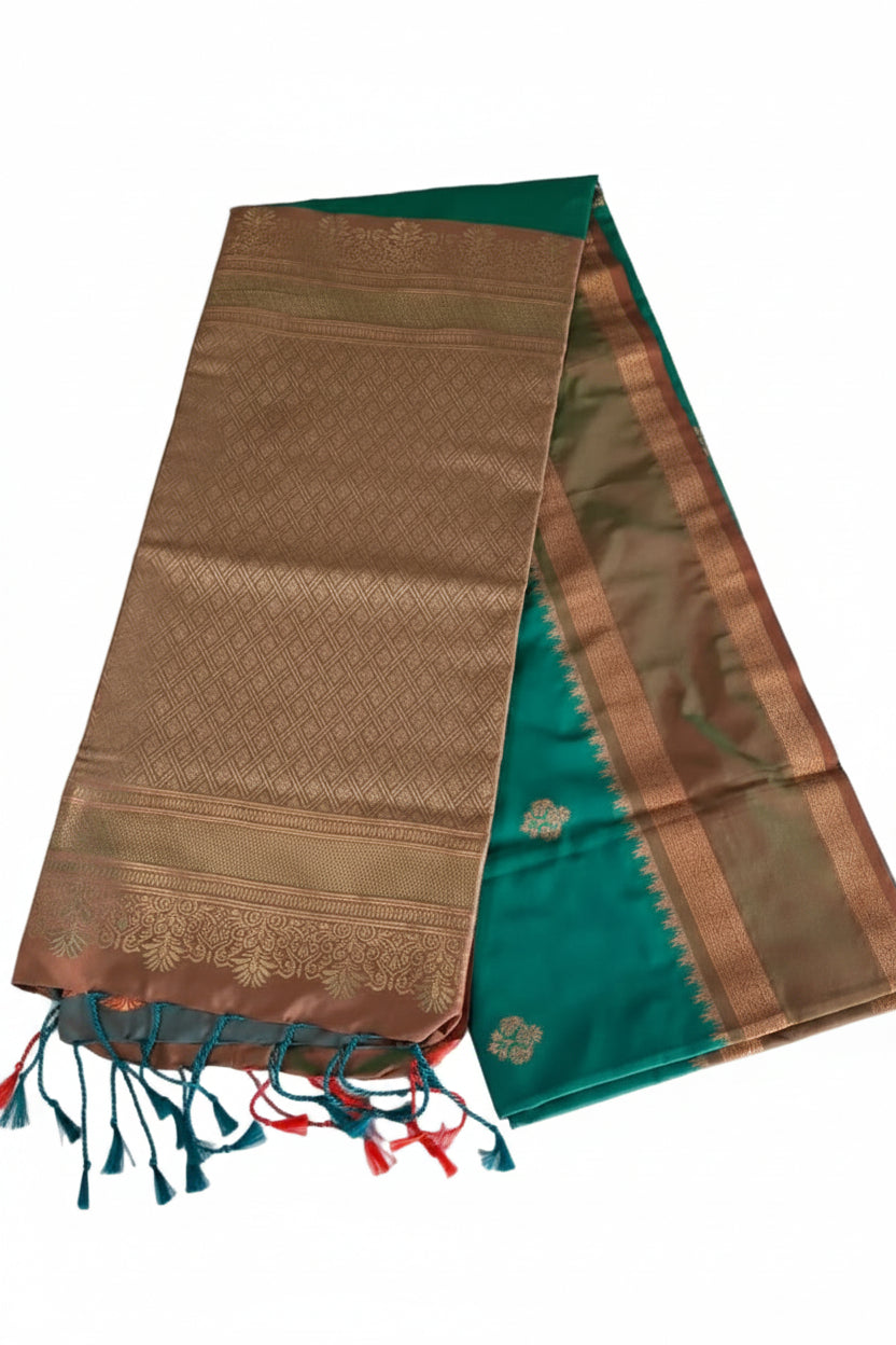 TEAL GREEN COLOR SOFT SILK SAREE
