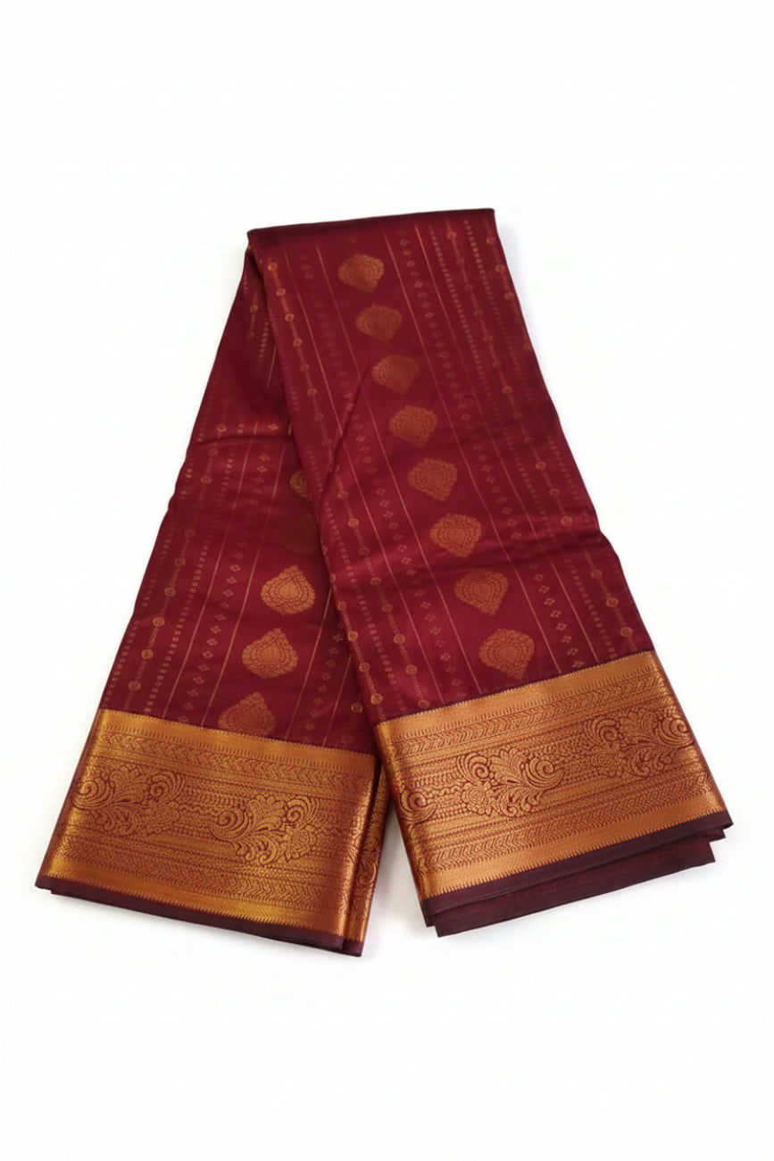 MAROON WITH PEACOCK GREEN SOFT SILK SAREE