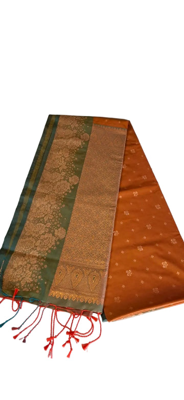 RUST ORANGE WITH OLIVE GREEN SOFT SILK SAREE