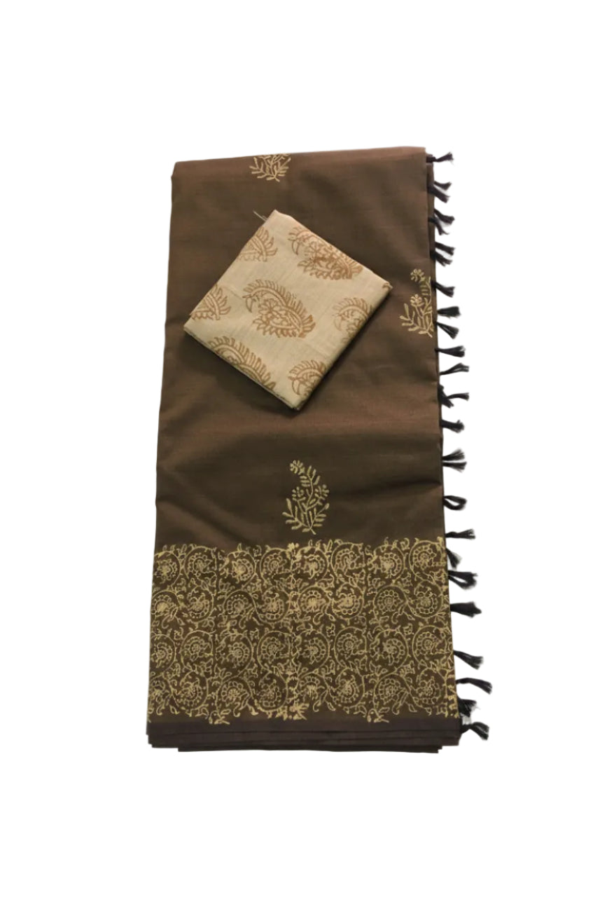 CHOCOLATE BROWN COLOR SOUTH COTTON SAREE