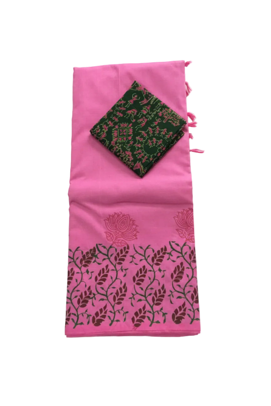 PINK SOUTH COTTON SAREE