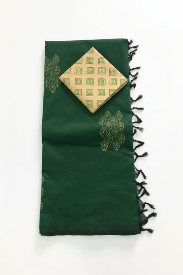 BOTTLE GREEN SOUTH COTTON SAREE