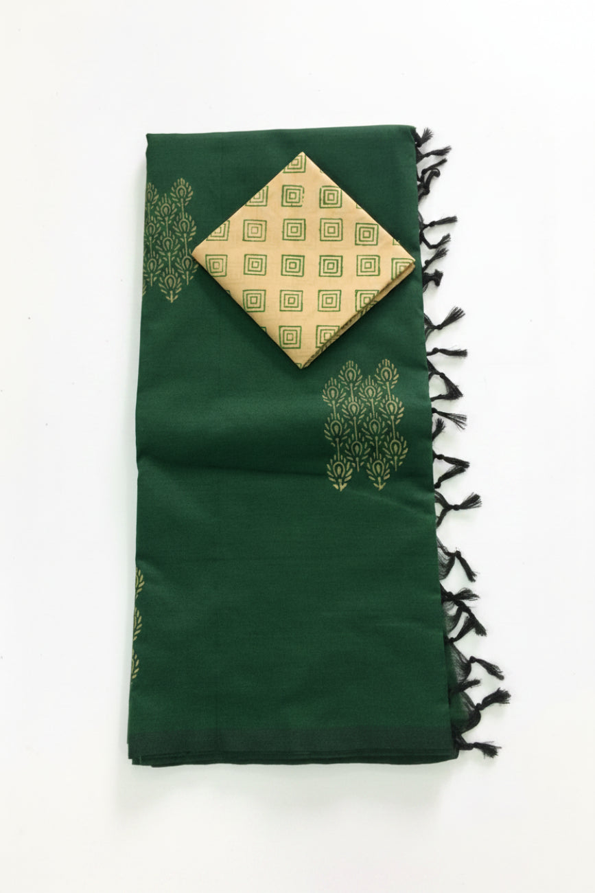 BOTTLE GREEN SOUTH COTTON SAREE