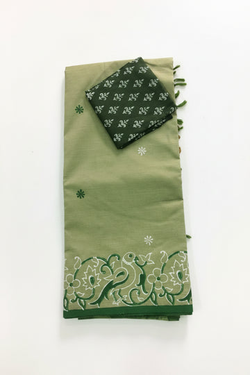 SAGE GREEN SOUTH COTTON SAREE