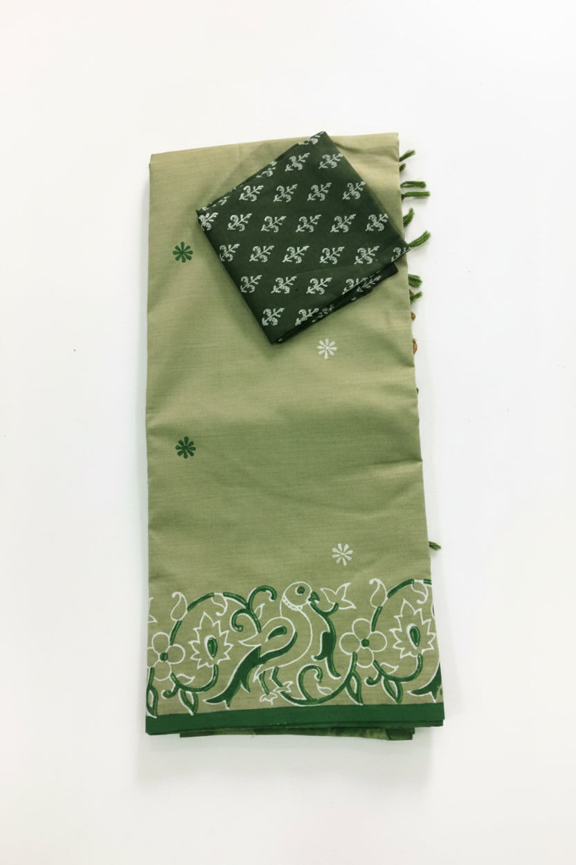 SAGE GREEN SOUTH COTTON SAREE