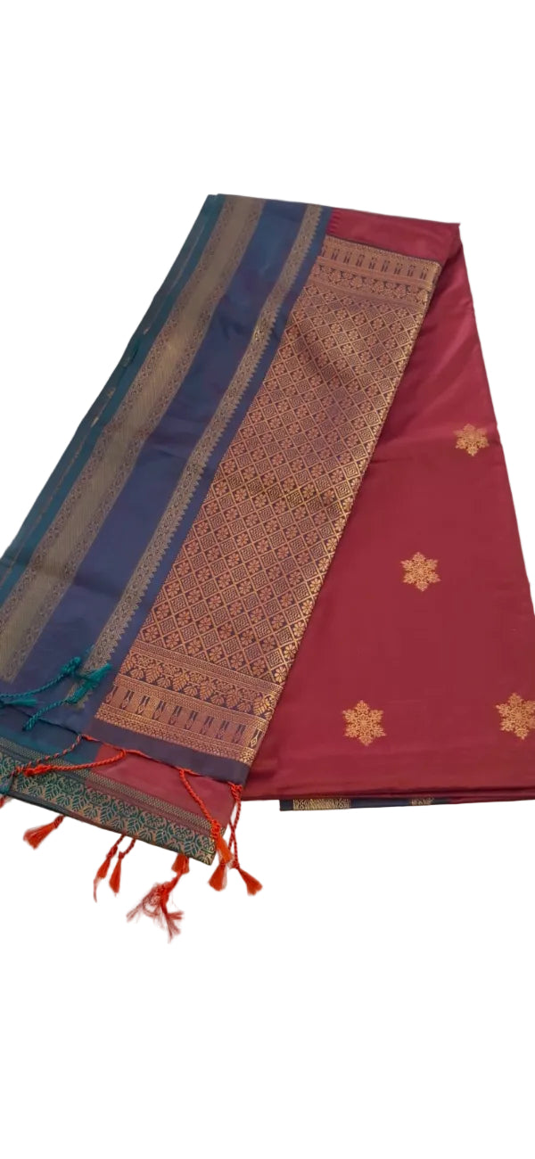 LITE MAROON WITH PEACOCK GREEN SOFT SILK SAREE