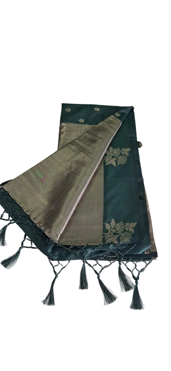 BOTTLE GREEN COLOR SOFT SILK SAREE