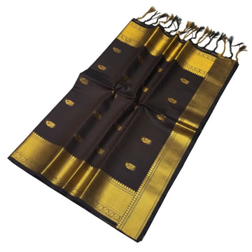 DEEP BLACK RICH GOLD MAHESWARI COTTON SAREE