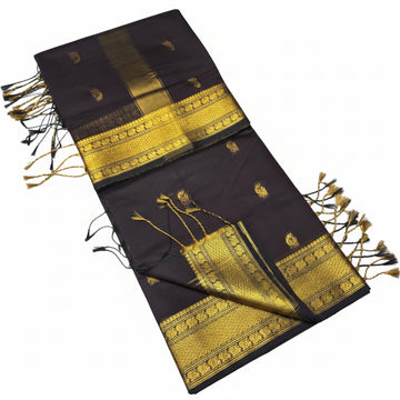 COFFEE BROWN GOLD BIG BORDER MAHESHWARI COTTON SAREE