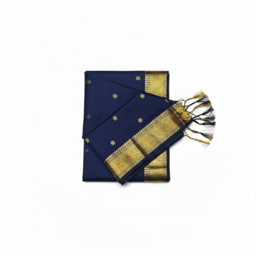 NAVY BLUE COLOR BIG BORDER MAHESWARI COTTON SAREE