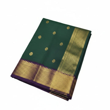 BOTTLE GREEN AND ROYAL PURPLE BIG BORDER MAHESWARI COTTON SAREE