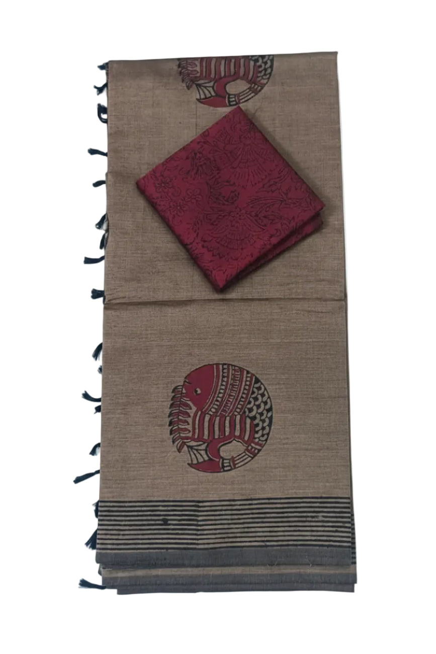 EARTHY BROWN WITH MAROON COLOR SOUTH COTTON SAREE