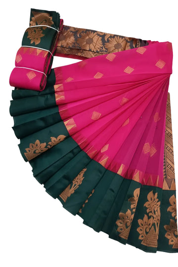RANI PINK AND BOTTLE GREEN KOTTANJI SILK COTTON SAREE