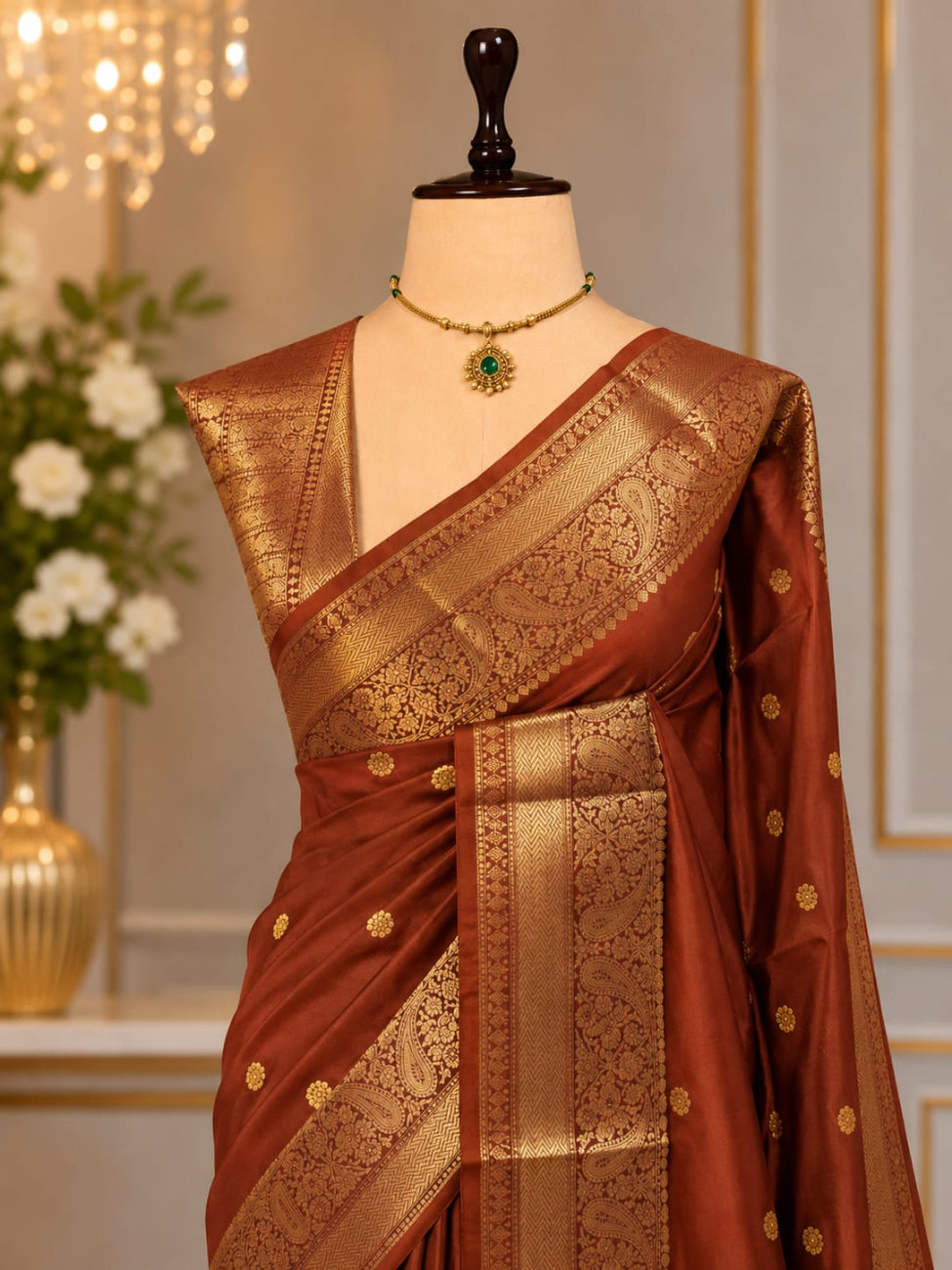 COPPER BROWN COLOR BANARASI SILK SAREE