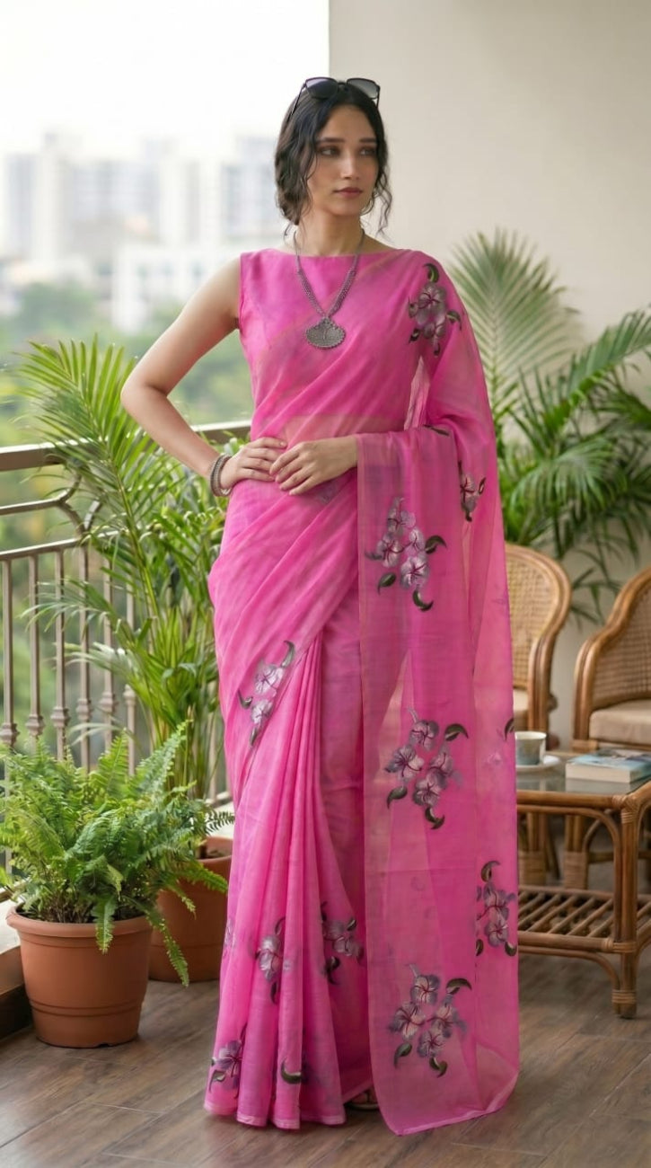 BABY PINK MULMUL COTTON SAREE