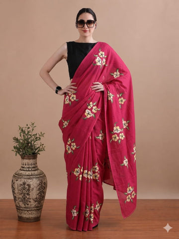 RANI PINK MULMUL COTTON SAREE