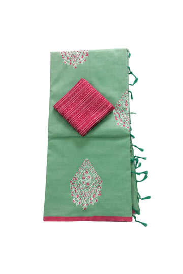 MINT GREEN WITH PINK COLOR PRINTED SOUTH COTTON SAREE