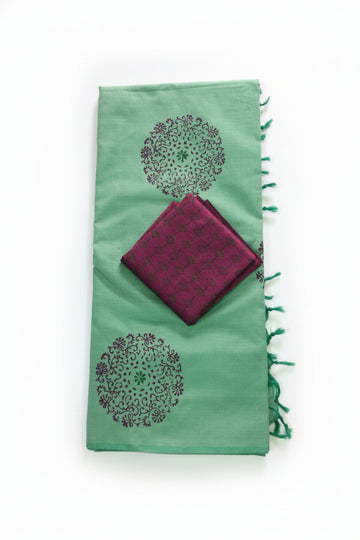 SEA GREEN AND DARK PURPLE SOUTH COTTON SAREE