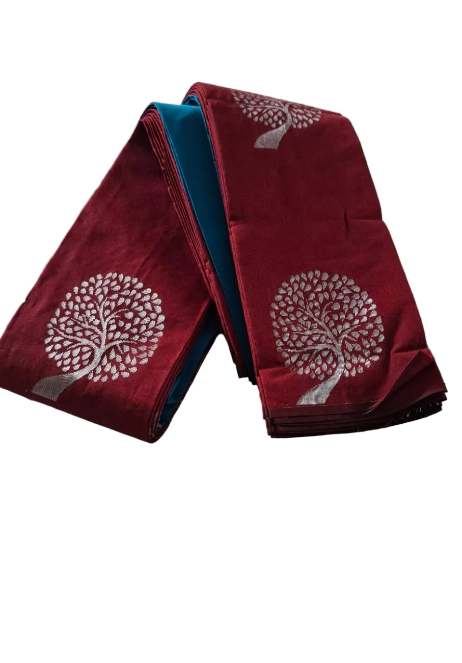 MAROON WITH TEAL BLUE SOFT SILK SAREE