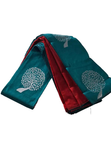 TEAL GREEN WITH MAROON SOFT SILK SAREE