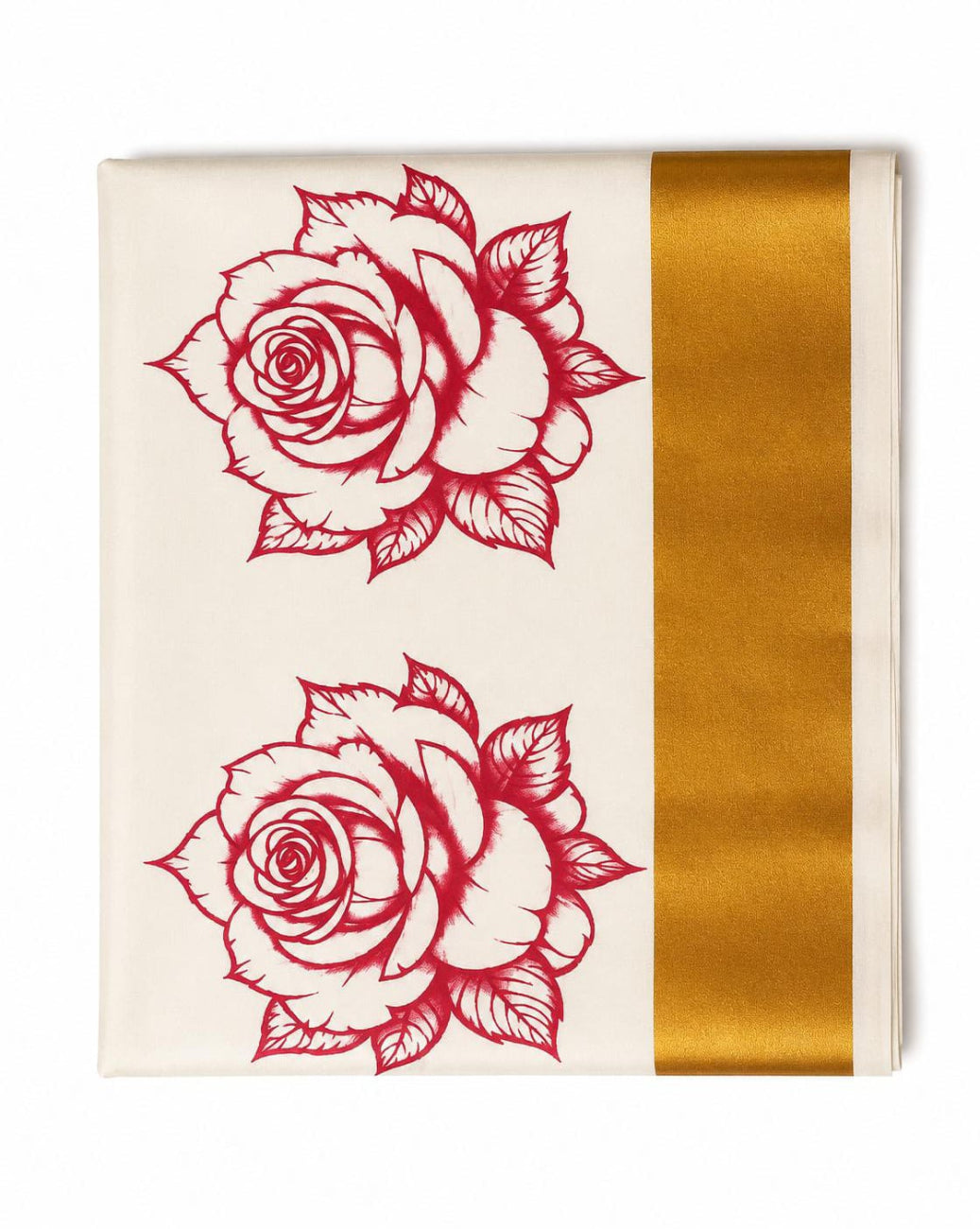 kerala kasavu cotton saree with red color rose printed designs