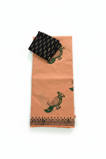 Peach Colour With Neavy Blue Blouse South Cotton Saree