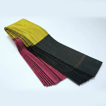 Wine,yellow and black color aarani triple color silk saree