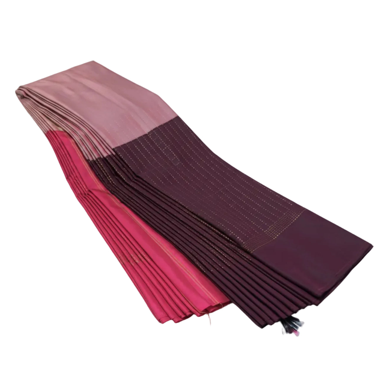 Magenta,pink and coffe brown aarani triple color silk saree