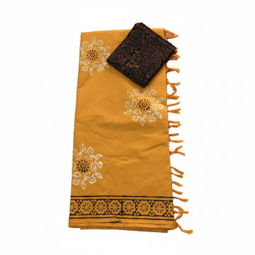 Mustard yellow with black & white floral printed design