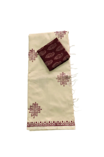 Off-white with maroon color south cotton saree