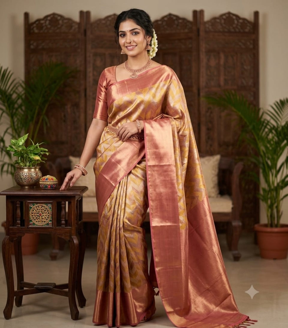 Rose pink color Jyothika inspired silk saree