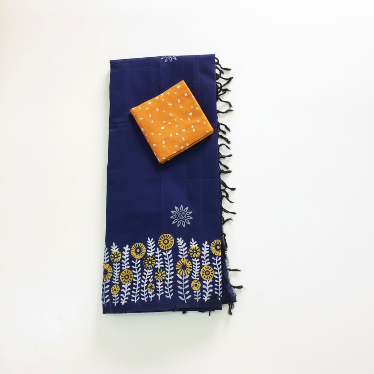 Deep Neavy Blue with Yellow Mixed South cotton saree