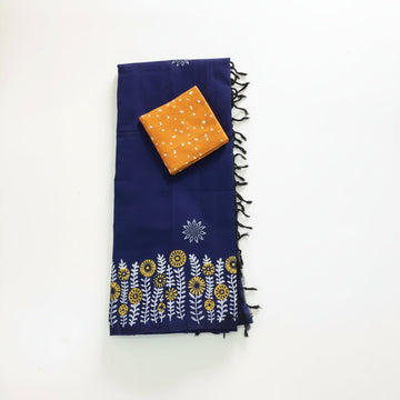 Deep Neavy Blue with Yellow Mixed South cotton saree