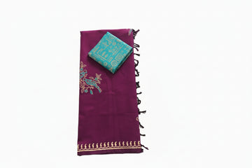 Deep Magenta with Sky Blue Mixed South cotton saree