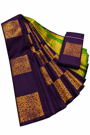 Deep Purple and Green with Golden zari soft silk saree