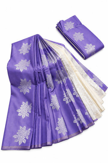 Lavender color with silver zari work soft silk saee
