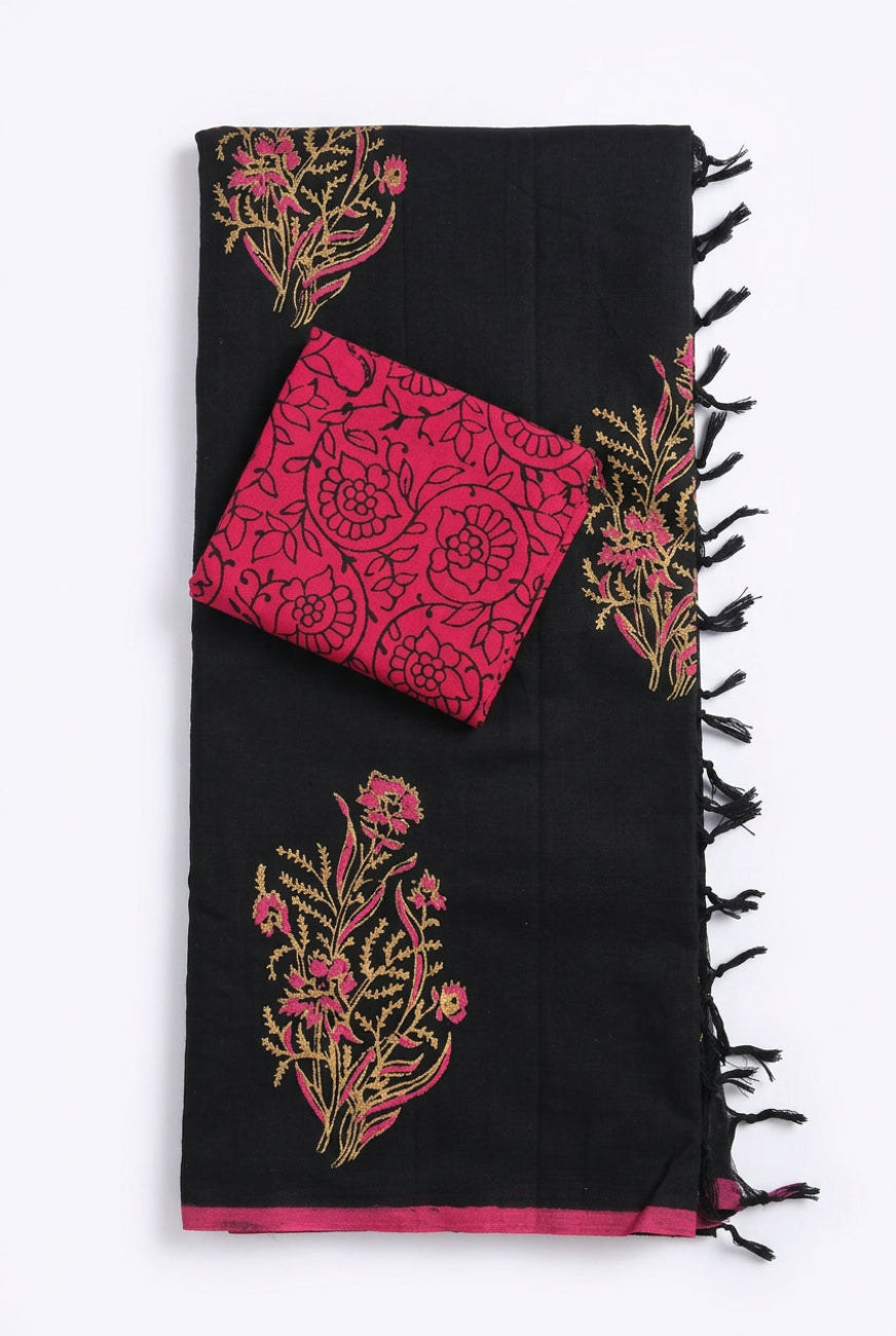 Black with pink mixed South Cotton saree