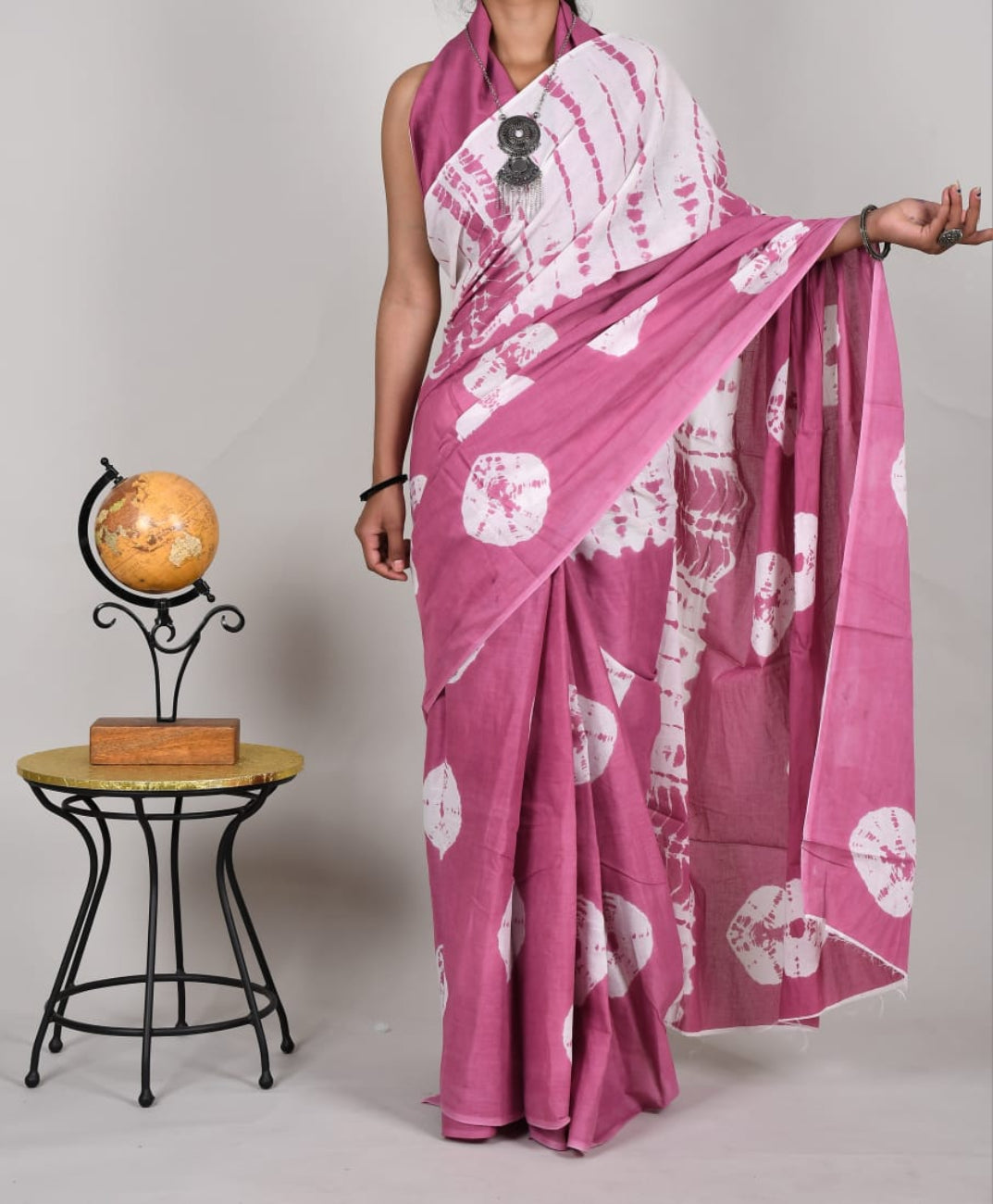 Pink With White mulmul cotton saree