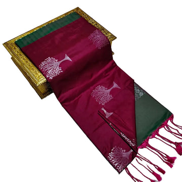 Deep Maroon with Green Soft silk Saree
