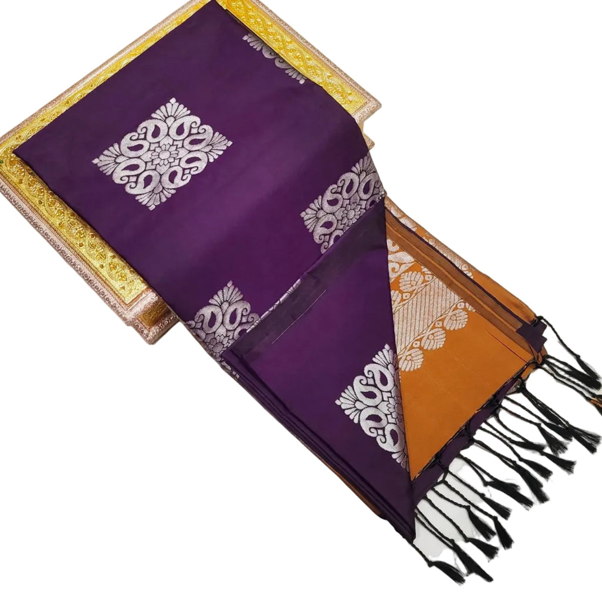 Deep Purple With Golden Soft Silk Saree