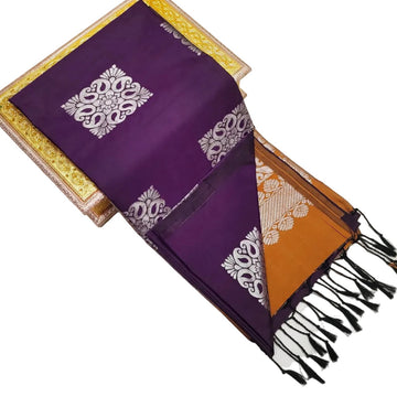 Deep Purple With Golden Soft Silk Saree
